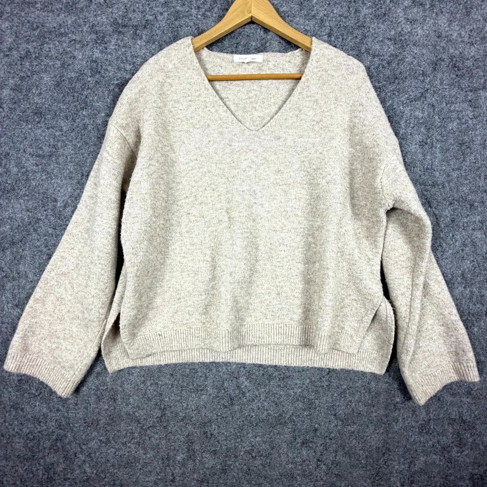 Grade & Gather Sweater Women Small Medium Heather Beige Wool Oversized Boxy